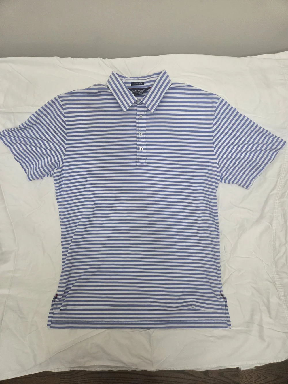 Striped Short-Sleeve Polo Golf Shirt - Light Blue/White